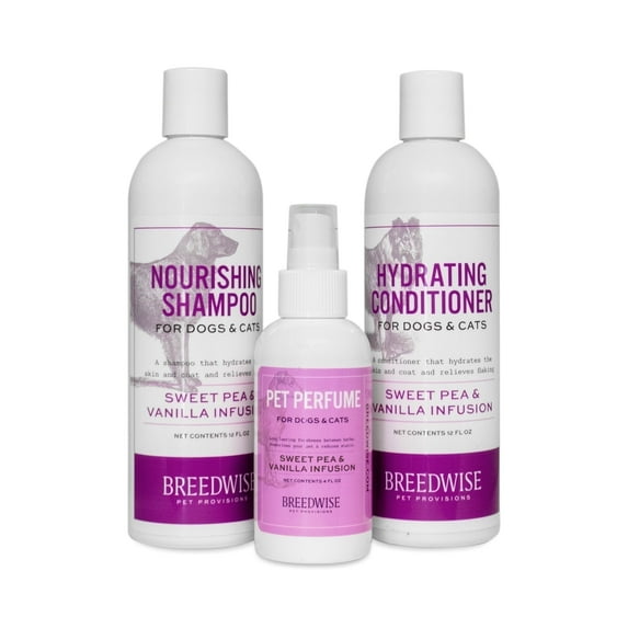 Breedwise Pet Provisions Dog Grooming Bundle, Sweet Pea & Vanilla Scent, 3-Piece Set