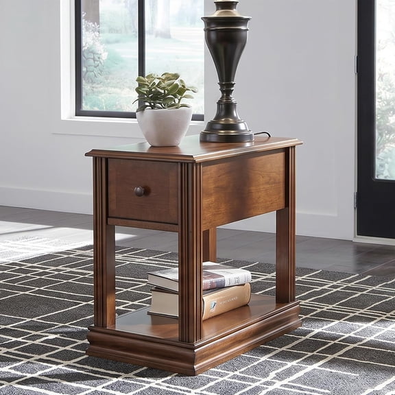 Breegin Chair Side End Table with Drawer and Shelf, Brown