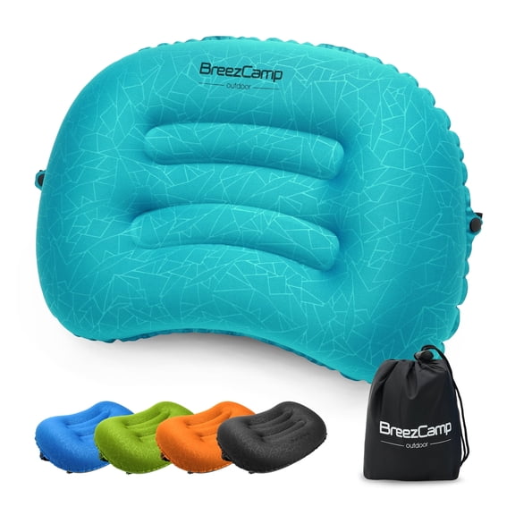 BreezCamp Ultralight Inflatable Camping Pillow - Compact, Ergonomic for Neck & Lumbar Support | Ideal for Hiking, Backpacking