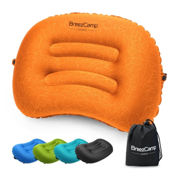 BreezCamp Ultralight Inflatable Camping Pillow - Compact, Ergonomic for Neck & Lumbar Support | Ideal for Hiking, Backpacking