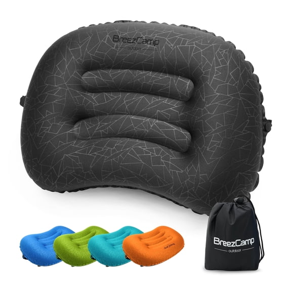 BreezCamp Ultralight Inflatable Camping Pillow - Compact, Ergonomic for Neck & Lumbar Support | Ideal for Hiking, Backpacking