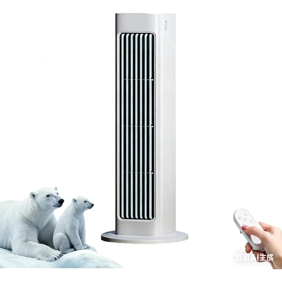 BreezaMax Portable Cooling Fan, Rechargeable Bladeless Tower Fan with Remote Control and Smart Air Swing, 3 Speed Personal Desk Fan for Office, Bedroom, Desktop and Home
