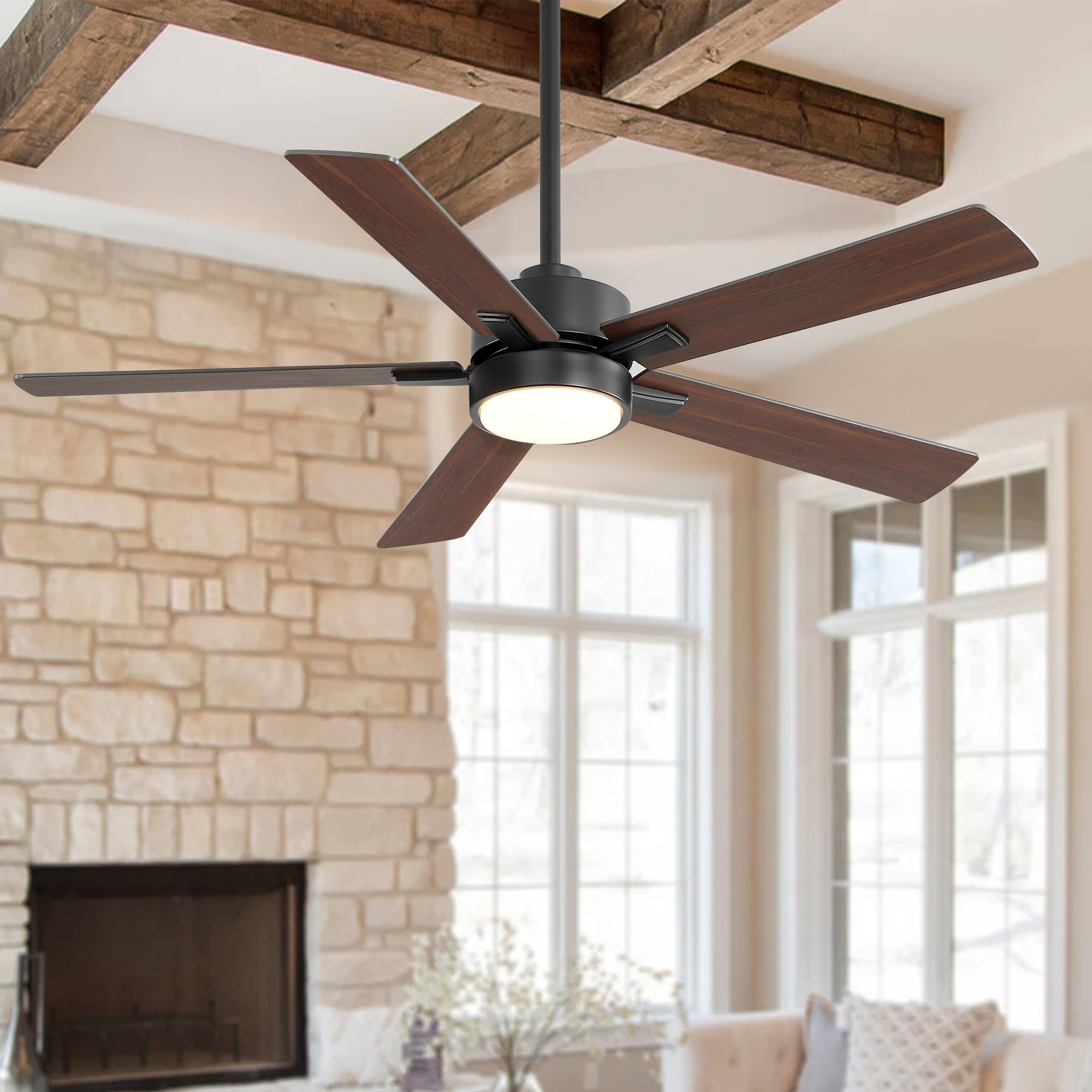 Breezary 52-Inch Black Walnut LED Ceiling Fan with Remote
