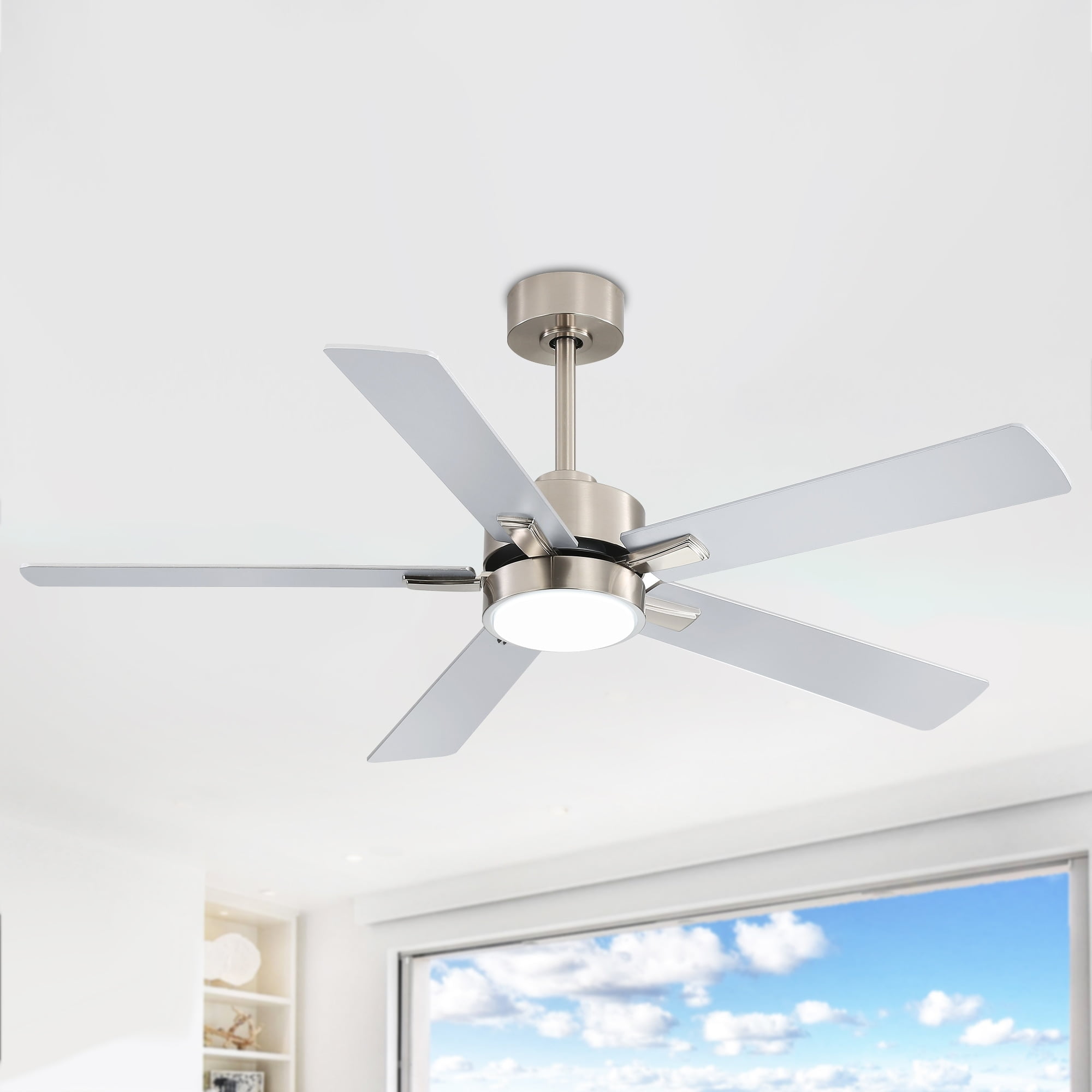 Satin Nickel 52-Inch Ceiling Fan with LED Light and Remote