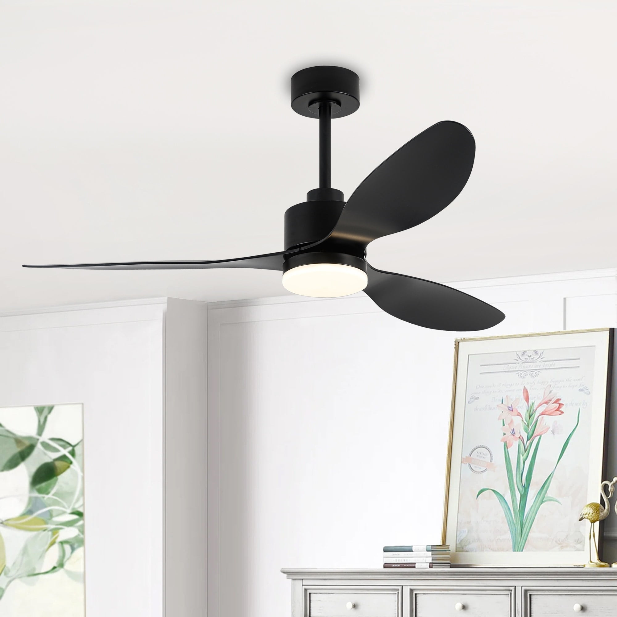 52 Inch Black LED Ceiling Fan with Remote and Light