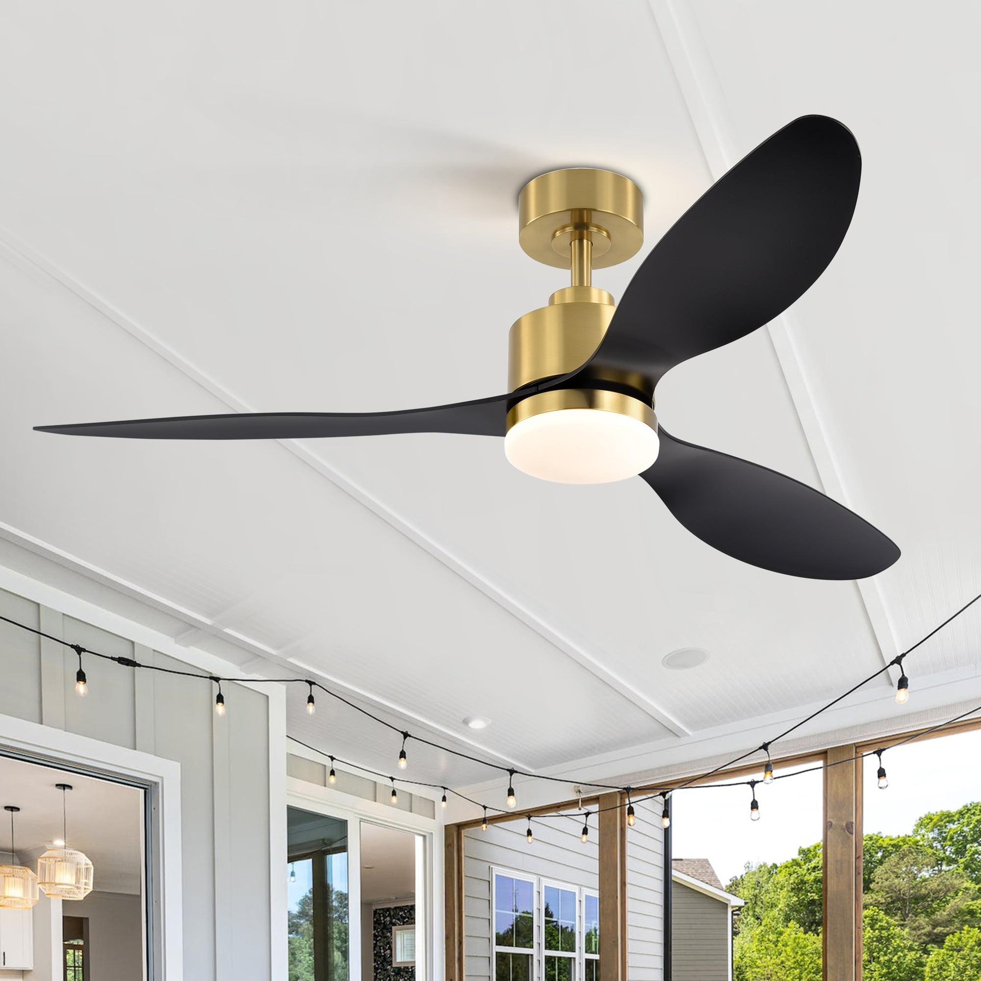 52" Black and Gold LED Ceiling Fan with Remote Control