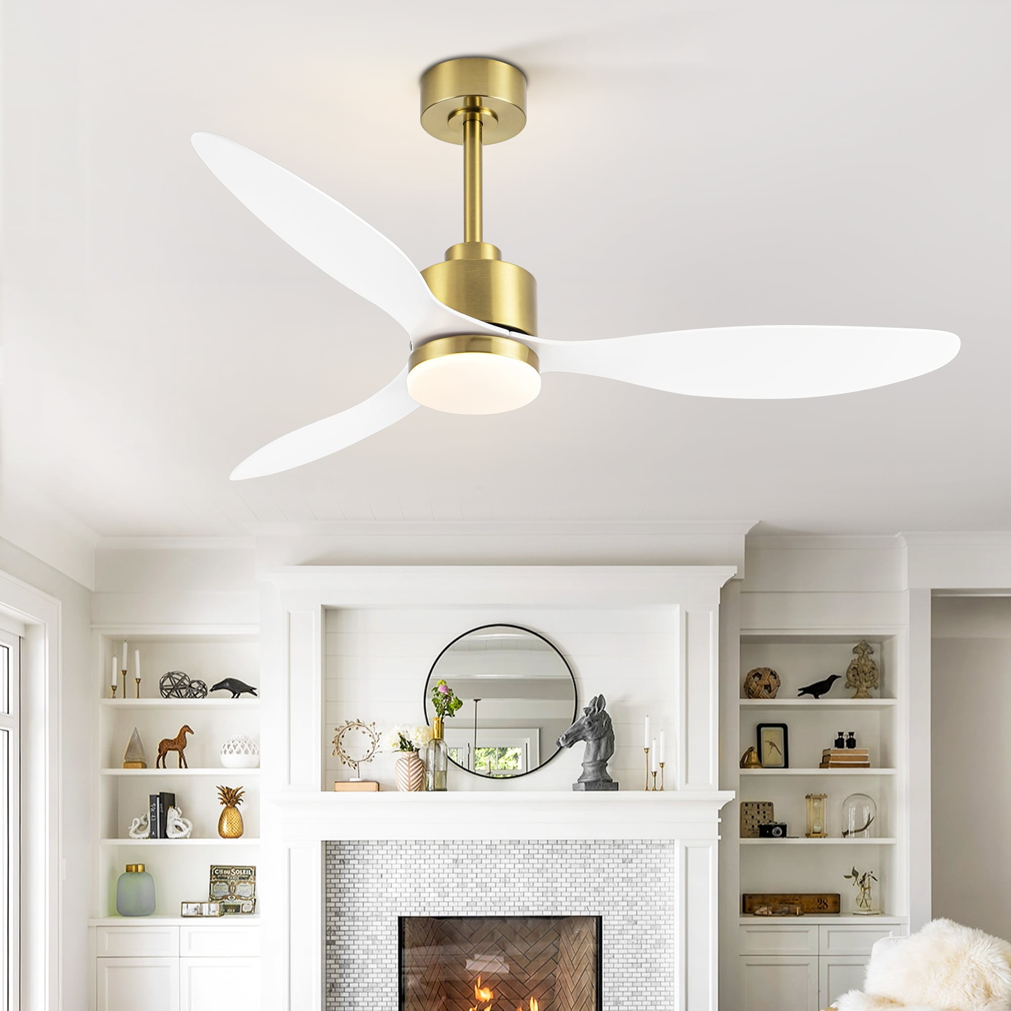 52 Inch Gold and White LED Ceiling Fan with Remote Control
