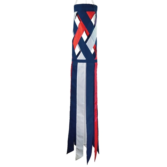 In the Breeze 5217 — Red, White & Blue Diagonal Weave 40" Windsock — Patriotic Lattice Windsock with Color-Coordinated Tails, Fourth of July Decoration