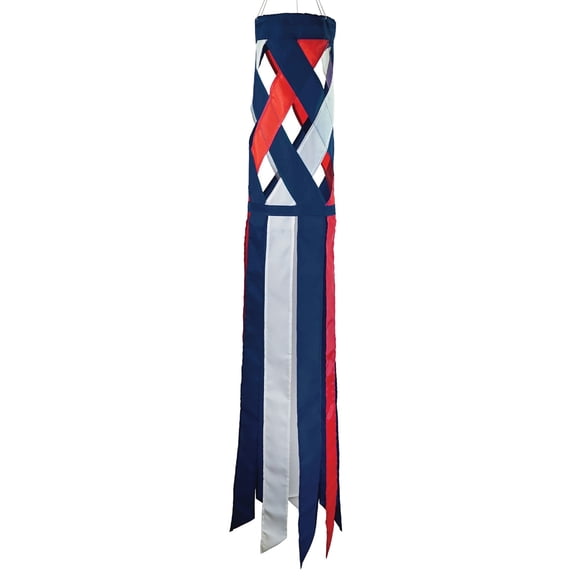 In the Breeze 5217 — Red, White & Blue Diagonal Weave 40" Windsock — Patriotic Lattice Windsock with Color-Coordinated Tails, Fourth of July Decoration