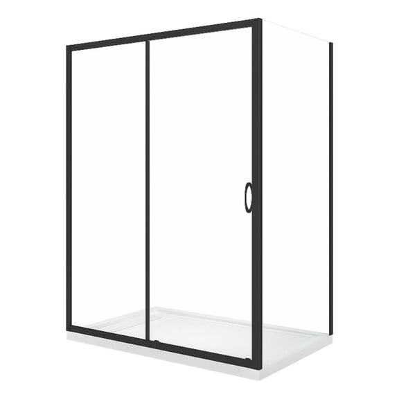 Breeze 60 x 36 x 72.83 in. Straight Corner Shower Kit in Black with Door and Pan