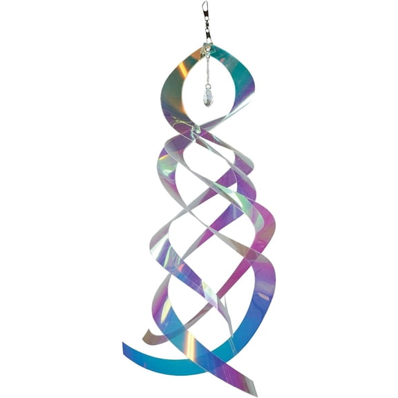 In the Breeze 9155 — Iridescent Mylar Spin Quartet with Crystal — Suncatcher Wind Spinner for Yards and Gardens with Plastic Crystal, Humane Animal Deterrent