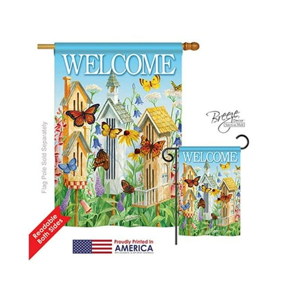 Breeze Decor 00047 Welcome Butterfly Houses 2-Sided Vertical Impression House Flag - 28 x 40 in.