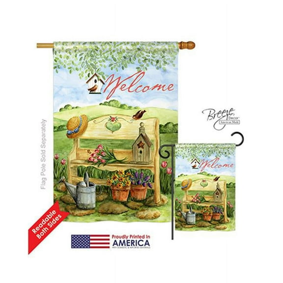 Breeze Decor 00050 Welcome Garden Bench 2-Sided Vertical Impression House Flag - 28 x 40 in.
