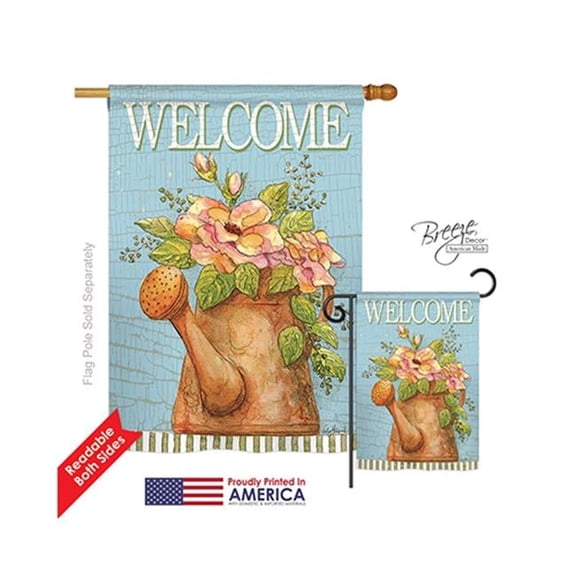 Breeze Decor 00051 Welcome Watering Can 2-Sided Vertical Impression House Flag - 28 x 40 in.