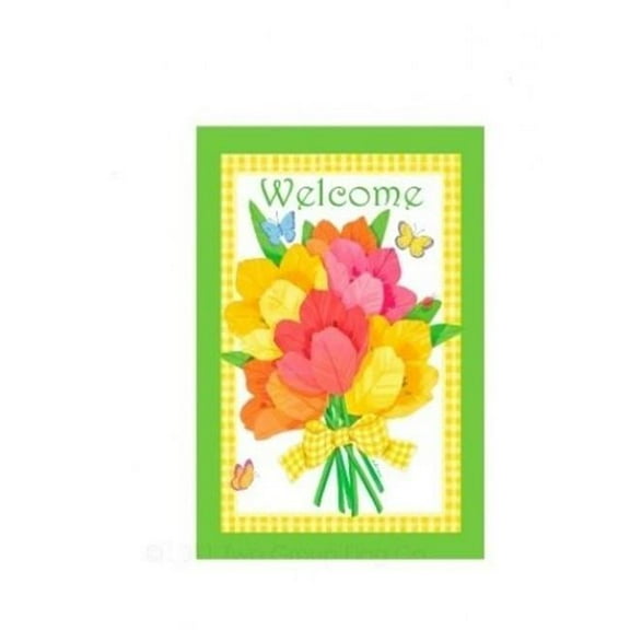 Breeze Decor 00053 Welcome Flower Bouquet 2-Sided Vertical Impression House Flag - 28 x 40 in.