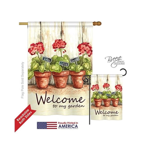 Breeze Decor 00064 Welcome To My Garden 2-Sided Vertical Impression House Flag - 28 x 40 in.