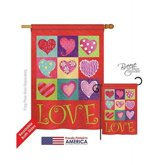 Breeze Decor 01046 Valentines Love Hearts Collage 2-Sided Vertical Impression House Flag - 28 x 40 in.