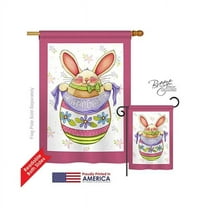 Breeze Decor 03041 Easter Egg Bunny 2-Sided Vertical Impression House Flag - 28 x 40 in.