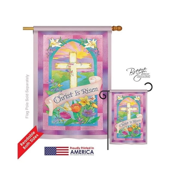 Breeze Decor 03043 Easter Christ is Risen 2-Sided Vertical Impression House Flag - 28 x 40 in.