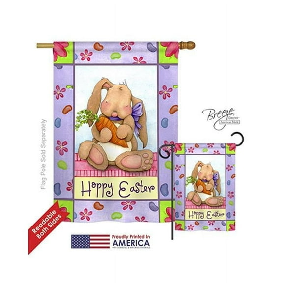 Breeze Decor 03056 Easter Bunny & Beans 2-Sided Vertical Impression House Flag - 28 x 40 in.