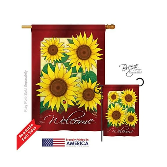 Breeze Decor 04067 Floral Welcome Sunflowers 2-Sided Vertical Impression House Flag - 28 x 40 in.