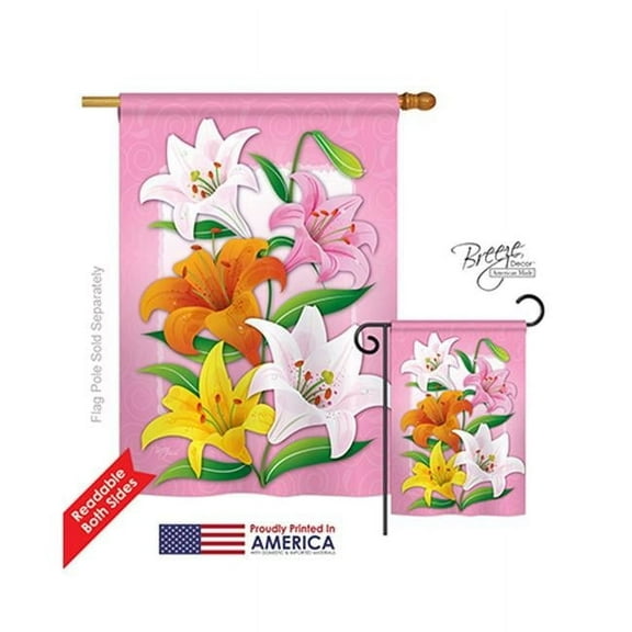 Breeze Decor 04075 Floral Lilies 2-Sided Vertical Impression House Flag - 28 x 40 in.