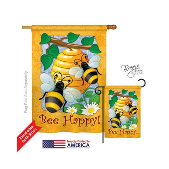 Breeze Decor 04077 Bee Happy 2-Sided Vertical Impression House Flag - 28 x 40 in.