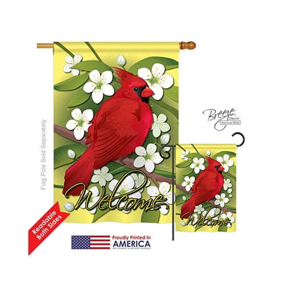 Breeze Decor 05032 Birds Cardinal 2-Sided Vertical Impression House Flag - 28 x 40 in.