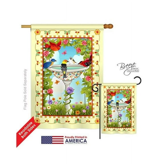 Breeze Decor 05037 Birds Bathing Birds Ivory 2-Sided Vertical Impression House Flag - 28 x 40 in.