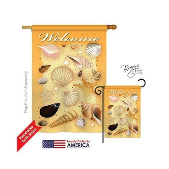 Breeze Decor 06059 Summer Welcome Shells 2-Sided Vertical Impression House Flag - 28 x 40 in.
