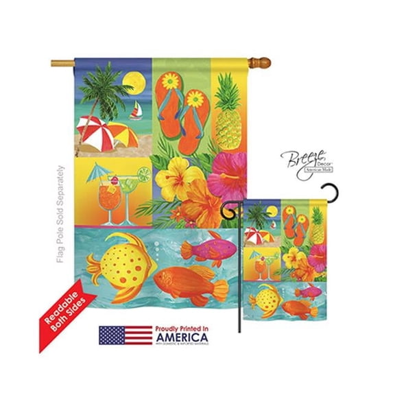 Breeze Decor 06067 Summer Tropical Collage 2-Sided Vertical Impression House Flag - 28 x 40 in.