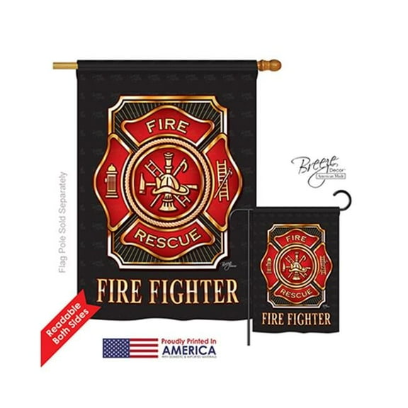 Breeze Decor 08063 Military Fire Fighter 2-Sided Vertical Impression House Flag - 28 x 40 in.