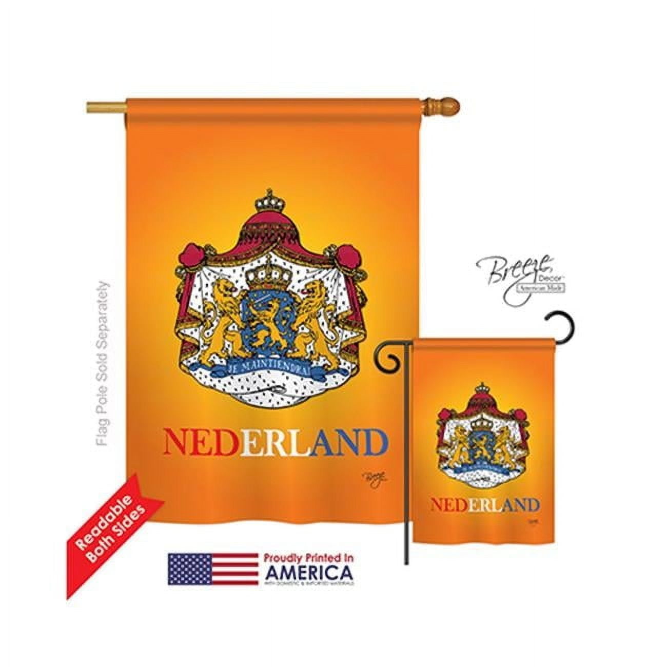 Netherlands Double-Sided Vertical House Flag with Crest Design