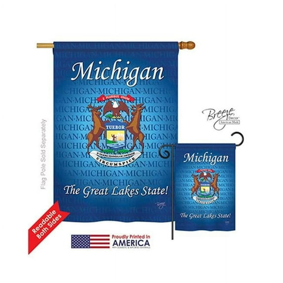 Breeze Decor 08105 States Michigan 2-Sided Vertical Impression House Flag - 28 x 40 in.