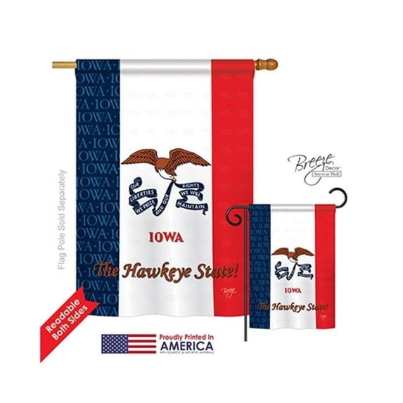 Breeze Decor 08111 States Iowa 2-Sided Vertical Impression House Flag - 28 x 40 in.