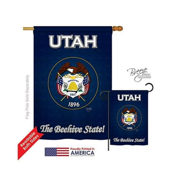 Breeze Decor 08114 States Utah 2-Sided Vertical Impression House Flag - 28 x 40 in.