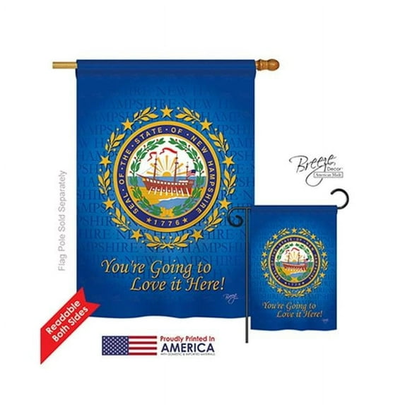 Breeze Decor 08145 States New Hampshire 2-Sided Vertical Impression House Flag - 28 x 40 in.