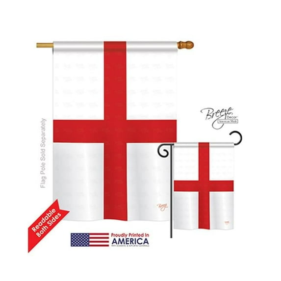 Breeze Decor 08168 England St. Georges Cross 2-Sided Vertical Impression House Flag - 28 x 40 in.