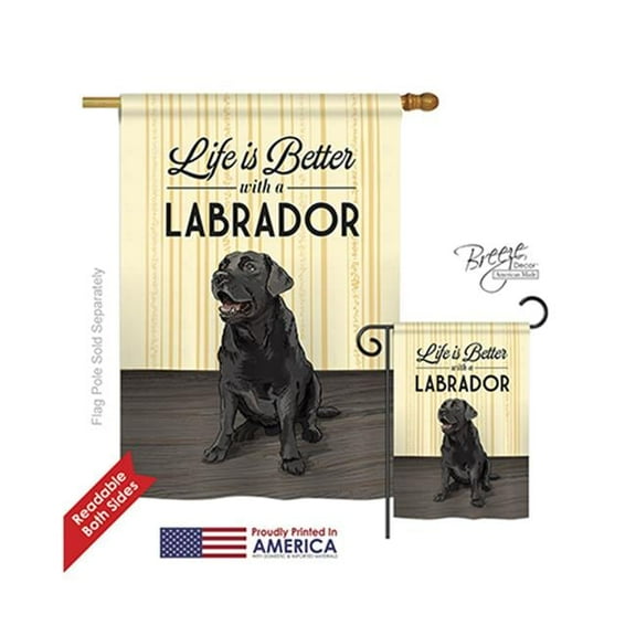 Breeze Decor 10009 Pets Life is Better Lab 2-Sided Vertical Impression House Flag - 28 x 40 in.