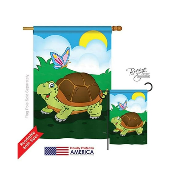 Breeze Decor 10040 Wildlife & Lodge Turtle 2-Sided Vertical Impression House Flag - 28 x 40 in.