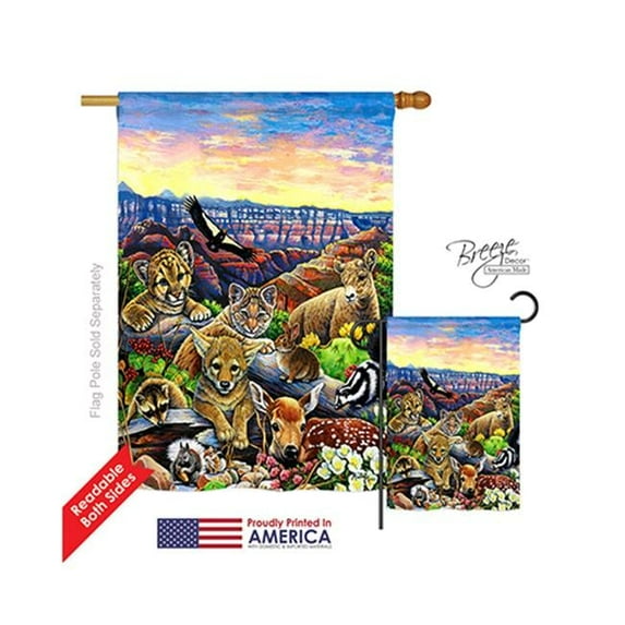 Breeze Decor 10064 Wildlife & Lodge Canyon Friends 2-Sided Vertical Impression House Flag - 28 x 40 in.