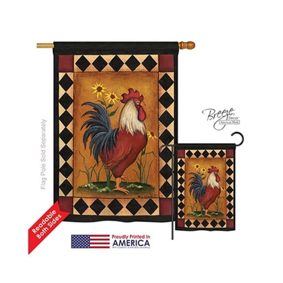 Breeze Decor 10073 Farm Animals Rooster 2-Sided Vertical Impression House Flag - 28 x 40 in.