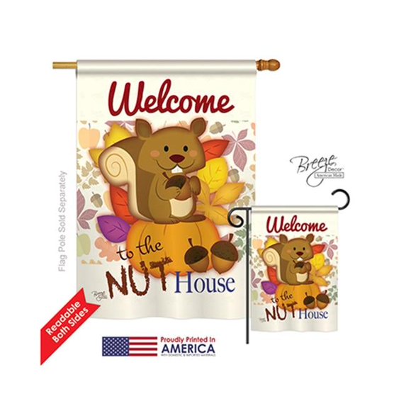 Breeze Decor 10087 Wildlife & Lodge Nut House 2-Sided Vertical Impression House Flag - 28 x 40 in.