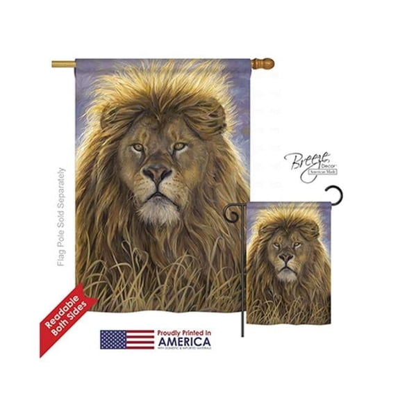 Breeze Decor 10096 Wildlife & Lodge Lion 2-Sided Vertical Impression House Flag - 28 x 40 in.