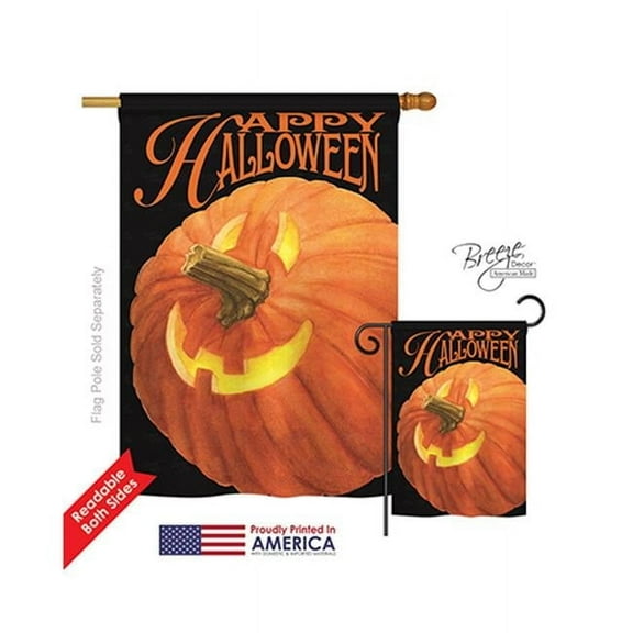 Breeze Decor 12057 Halloween Jack O Lantern 2-Sided Vertical Impression House Flag - 28 x 40 in.