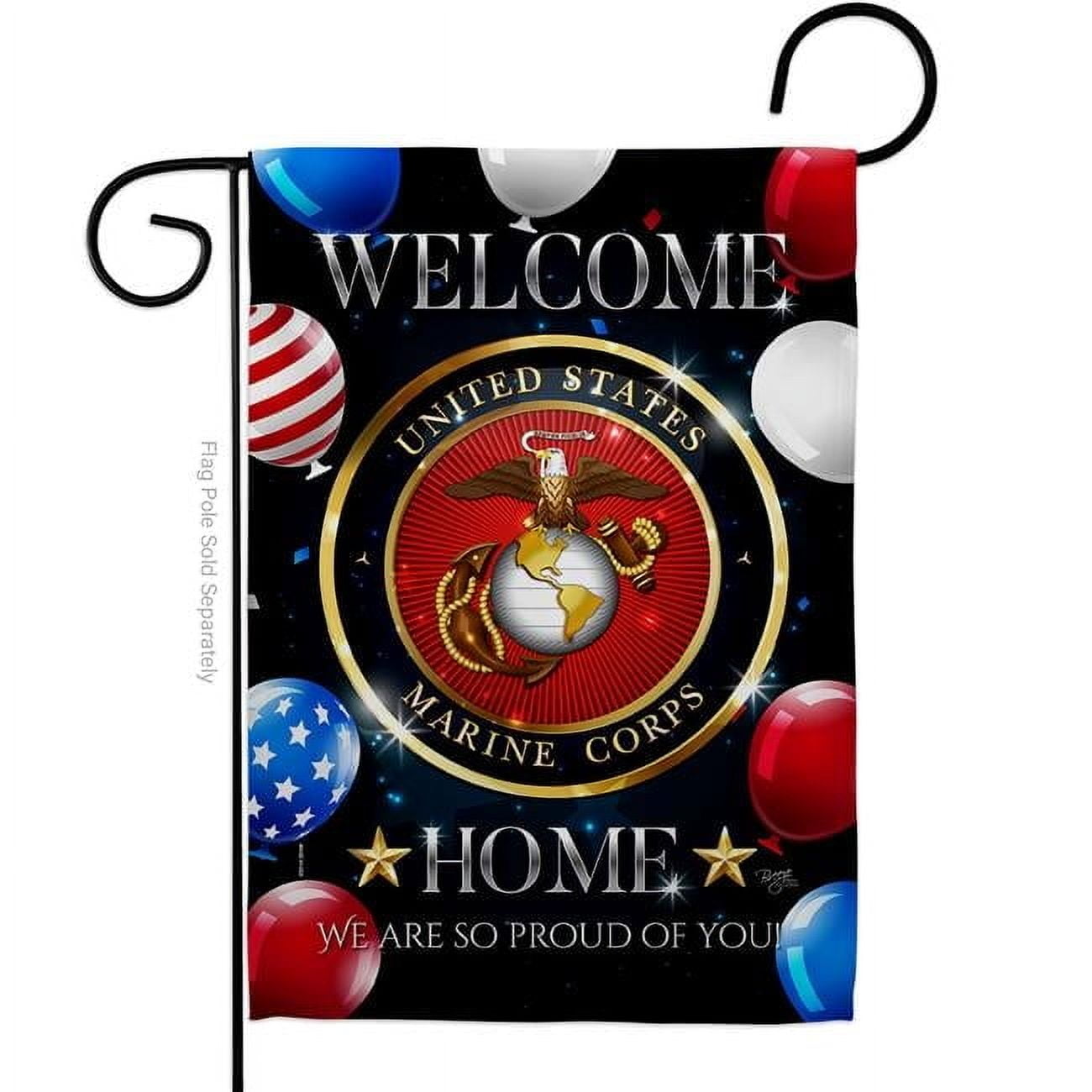 Breeze Decor  13 x 18.5 in. Welcome Home Marine Corp Garden Flag with Armed Forces Corps Double-Sided Decorative Vertical Flags House Decoration Banner Yard Gift