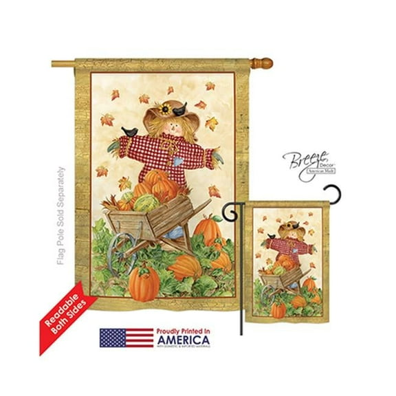 Breeze Decor 13043 Harvest & Autumn Scarecrow 2-Sided Vertical Impression House Flag - 28 x 40 in.