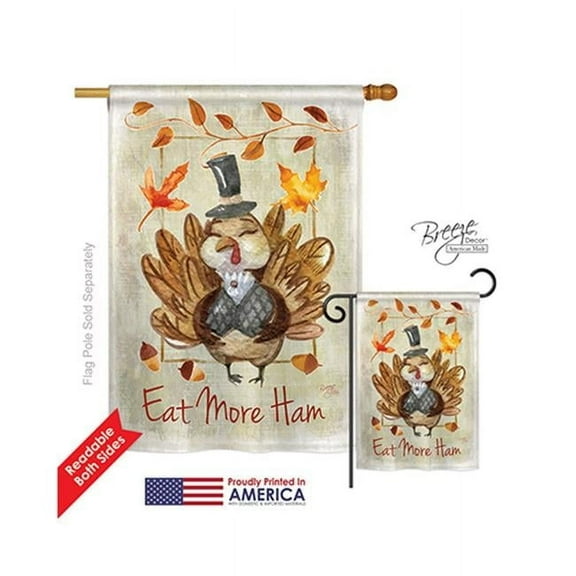 Breeze Decor 13056 Thanksgiving Eat More 2-Sided Vertical Impression House Flag - 28 x 40 in.