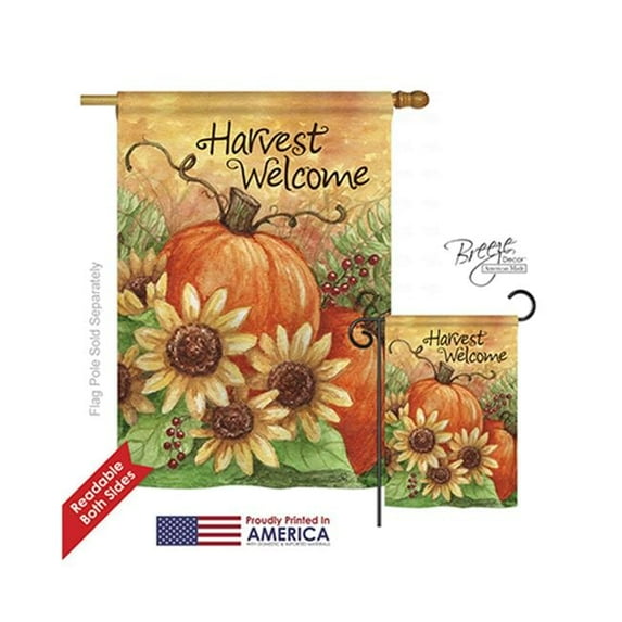 Breeze Decor 13060 Harvest & Autumn Pumpkin Sunflower 2-Sided Vertical Impression House Flag - 28 x 40 in.