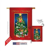 Breeze Decor 14079 Christmas Merry Christmas Tree 2-Sided Vertical Impression House Flag - 28 x 40 in.